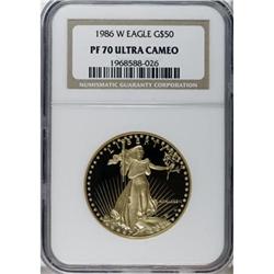 1986-W G$50 One-Ounce Gold Eagle Deep Cameo PR70 NGC