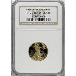 1989-P G$10 Quarter-Ounce Gold Eagle Deep Cameo PR70 NG