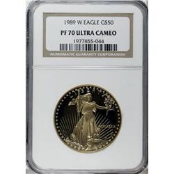 1989-W G$50 One-Ounce Gold Eagle Deep Cameo PR70 NGC