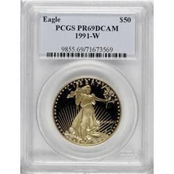 1991-W G$50 One-Ounce Gold Eagle Deep Cameo PR69 PCGS