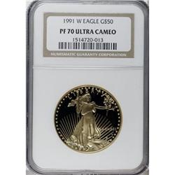 1991-W G$50 One-Ounce Gold Eagle Deep Cameo PR70 NGC