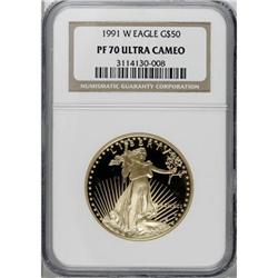 1991-W G$50 One-Ounce Gold Eagle Deep Cameo PR70 NGC