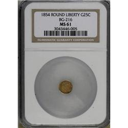 1854 25C Liberty Round 25 Cents, BG-216, R.6, MS61 NGC