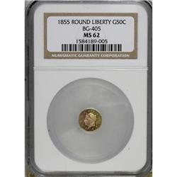 1855 50C Liberty Round 50 Cents, BG-405, R.5, MS62 NGC