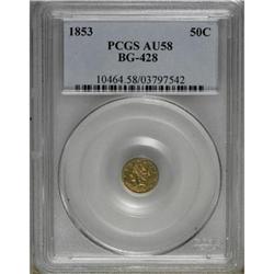1853 50C Liberty Round 50 Cents, BG-428, R.3, AU58 PCG