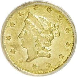 1853 50C Liberty Round 50 Cents, BG-428, R.3, AU58 PCG