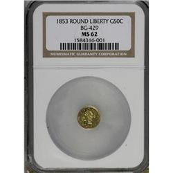 1853 50C Liberty Round 50 Cents, BG-429, Low R.4, MS62