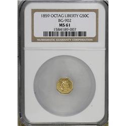 1859 50C Liberty Octagonal 50 Cents, BG-902, Low R.4,