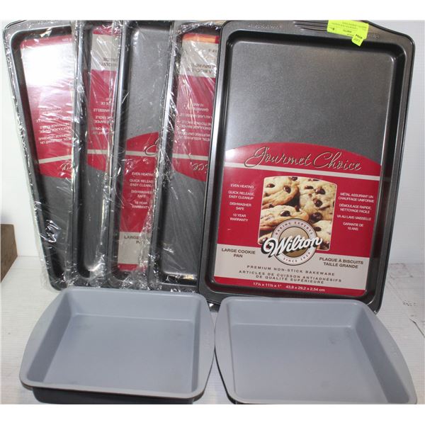 LOT OF 7 ASSORTED NEW BAKING SHEETS + BAKING PANS