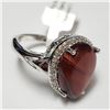 Image 1 : 156) SILVER DIAMOND RED TIGER EYE RING, SIZE 6.5