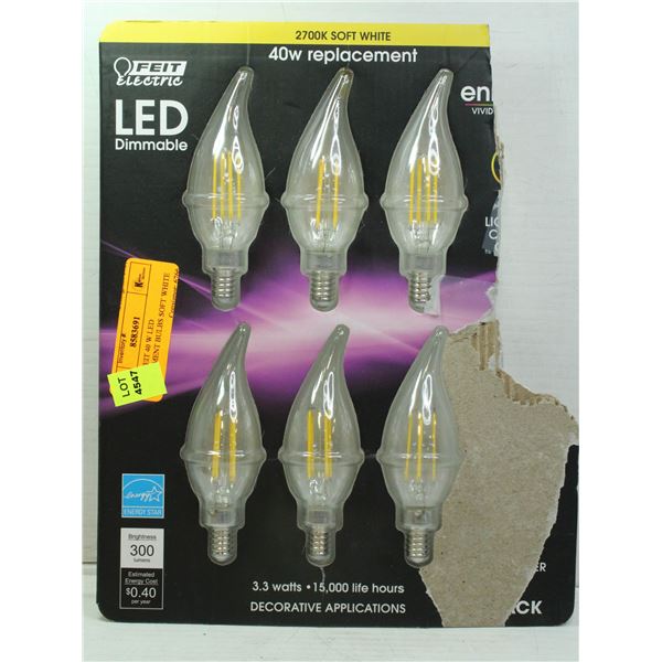 6 PACK FEIT 40 W LED REPLACEMENT BULBS SOFT WHITE