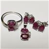Image 3 : 173) SILVER RHODIUM PLATED RUBY(8CT) SET, EARRINGS