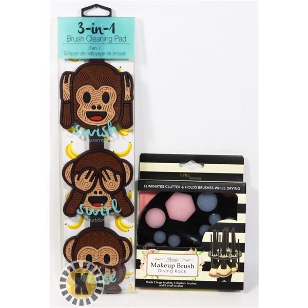 NEW 3 IN 1 BRUSH CLEANING PAD AND BRUSH DRYING RAC