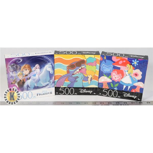 3 NEW DISNEY PUZZLES. 500 PC IN EACH PUZZLE ALICE,