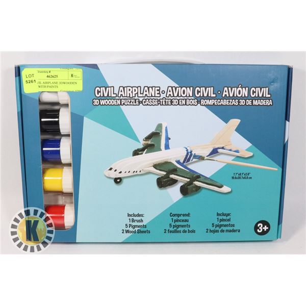 NEW CIVIL AIRPLANE 3DWOODEN PUZZLE WITH PAINTS