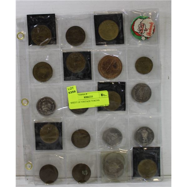 SHEET OF VINTAGE TOKENS