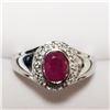 Image 3 : 192) SILVER WHITE TOPAZ RUBY(0.9CT) RING, SIZE 9
