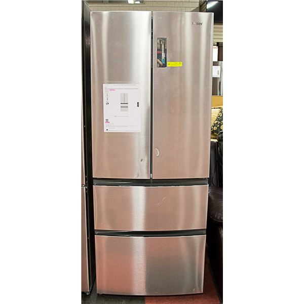 HAIER STAINLESS 15CU FT 4 DOOR FRENCH DOOR FRIDGE