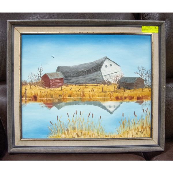 PRAIRIE BARN SCENE OIL ON BOARD SIGNED B EISLER