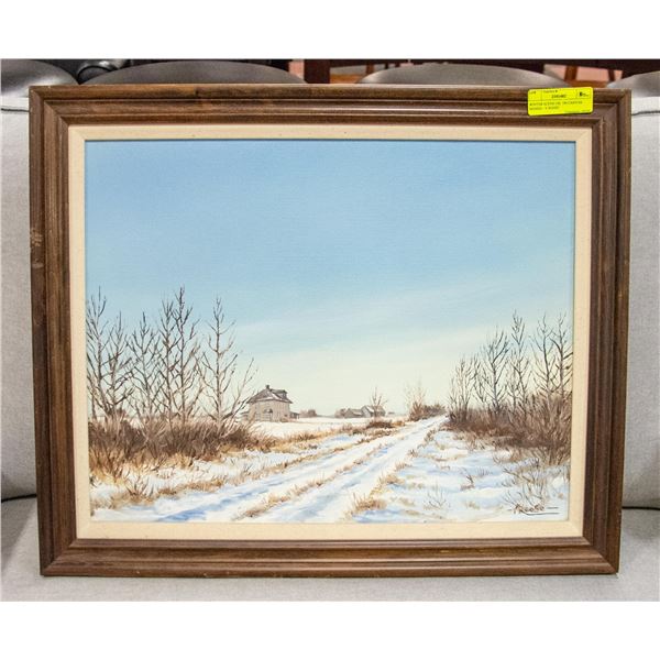 WINTER SCENE OIL ON CANVAS SIGNED - V REESE