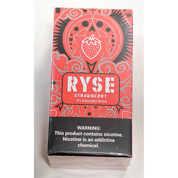 BOX W/ 10 RYSE STRAWBERRY 5% DISPOSABLE E-CIGS