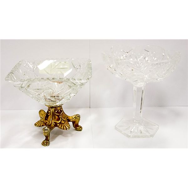 PAIR OF CRYSTAL CANDY DISHES APPROX 5  TALL & 6  T