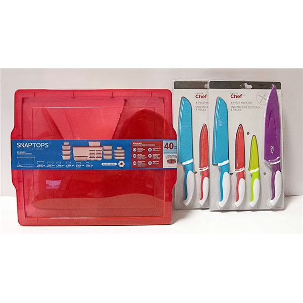 2 X KNIFE SETS AND SNAPTOP CONTAINERS SET (40 PC)