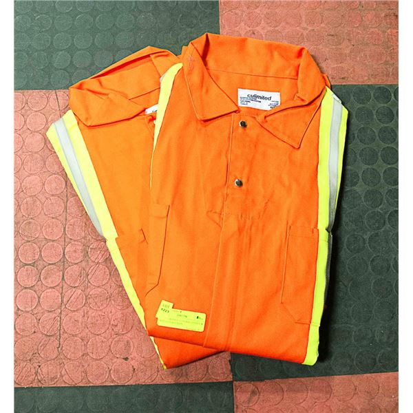 2 PAIR ORANGE COVERALLS S:62T W/ REFLECTOR STRIPS