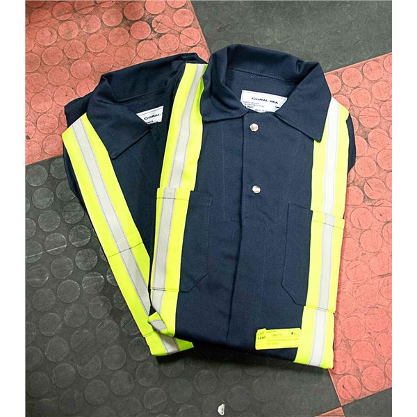 2 PAIR OF NAVY COVERALLS S: 38 W/ REFLECTIVE STRIP