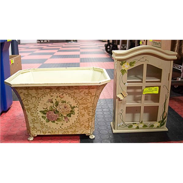 DECORATIVE CURIO CABINET & PLANTER BUCKET