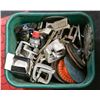 Image 1 : PLASTIC BIN OF ASSORTED CLAMPS, 6" SAW BLADES,