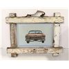 Image 1 : ANTIQUE WOODEN FRAME METAL TIN W/ CAR PICTURE