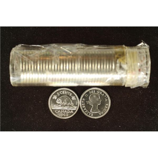 ROLL OF 35-BRILLIANT UNC 1963 CANADA FIVE CENTS