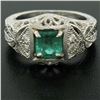 Image 6 : Platinum 1.04 ctw Radiant Emerald & Diamond Milgrain Filigree Etched Cocktail Ri