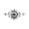 Image 2 : 0.40 ctw Diamond and 7mm Dyed Black Pearl Ring - 14KT White Gold