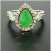 Image 5 : 14k Two Tone Gold Pear Jade & Large Diamond Accents w/ Halo 2.89 ctw Ring