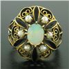 Image 1 : 14k Yellow Gold Opal Pearl Black Enamel Large Dome Ladies Cocktail Ring