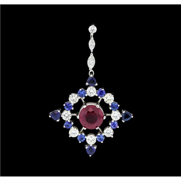 2.22 ctw Ruby, Sapphire and Diamond Pendant - 14KT White Gold