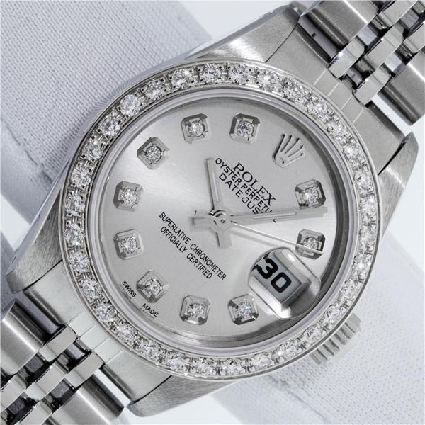 Rolex Ladies Stainless Steel Silver Diamond 26MM Oyster Perpetual Datejust With