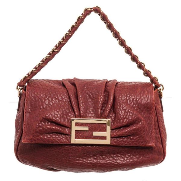 Fendi Burgundy Leather Mamma Baguette Shoulder Bag