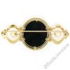 Image 4 : Vintage 14kt Yellow Gold Black Onyx Floral Mosaic Sapphire and Pearl Brooch Pin