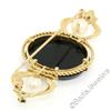 Image 6 : Vintage 14kt Yellow Gold Black Onyx Floral Mosaic Sapphire and Pearl Brooch Pin
