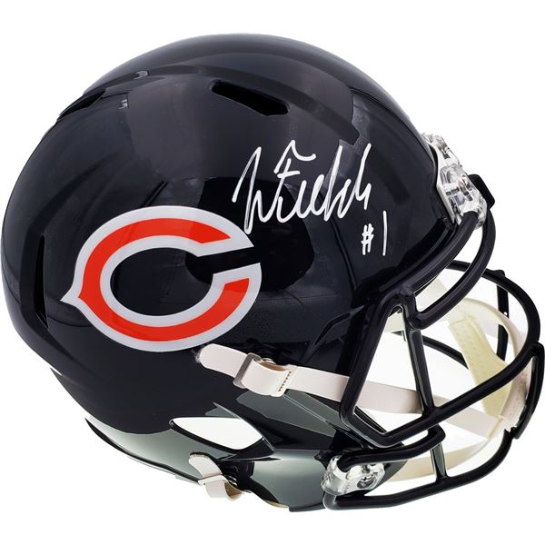 Justin Fields Autographed Chicago Bears Blue Full Size Replica Speed Helmet Beckett BAS