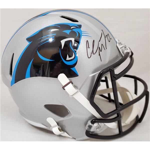 CHRISTIAN McCAFFREY SIGNED PANTHERS FULL-SIZE SPEED REPLICA HELMET (SMUDGED) BECKETT COA