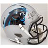 Image 1 : CHRISTIAN McCAFFREY SIGNED PANTHERS FULL-SIZE SPEED REPLICA HELMET (SMUDGED) BECKETT COA