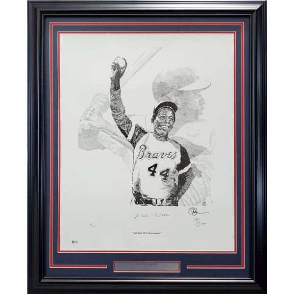 HANK AARON SIGNED FRAMED 22x28 LITHOGRAPH PHOTO ARTIST PROOF /400 (BECKETT COA)