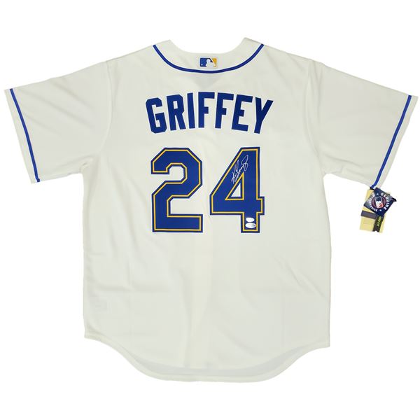 KEN GRIFFEY JR. SIGNED MARINERS CREAM NIKE JERSEY SIZE L (BECKETT & MCS COA)