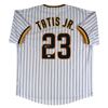 Image 1 : FERNANDO TATIS JR AUTHENTIC SIGNED WHITE PINSTRIPE PRO SYLE JERSEY (JSA COA)
