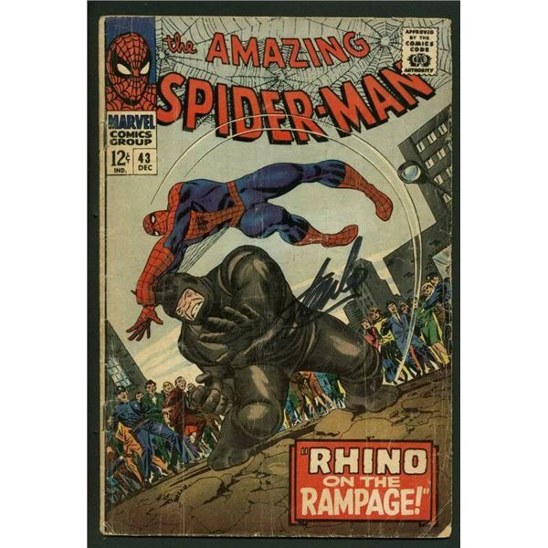 STAN LEE SIGNED AMAZING SPIDER-MAN #43 COMIC BOOK RHINO ON RAMPAGE (PSA/DNA)