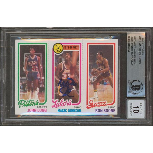 M AGIC JOHNSON SIGNED 1981 TOPPS #111 RC AUTO GRADE 10 (BAS SLAB)